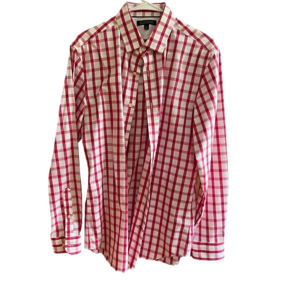 Banana Republic Non Iron Tailored Slim Fit Dress Shirt in Pink & White - M